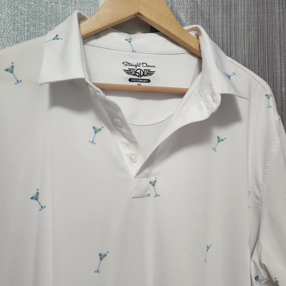 Straight Down Performance Golf Polo Mens XL White Martini Glass The 1911